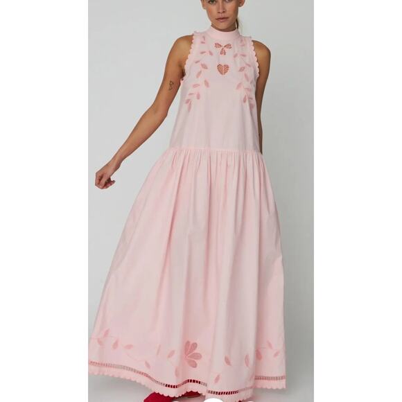 Stella Nova Anthropologie Embroidery Anglaise Sleeveless Maxi Dress - Pink US10 - Picture 1 of 8
